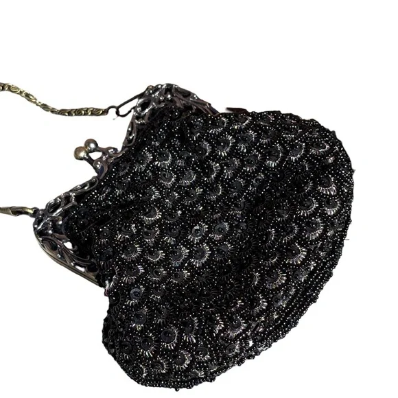 The Edwardian Revival Great Gatsby Style Black Fully Beaded Evening Bag - Picture 15 of 16